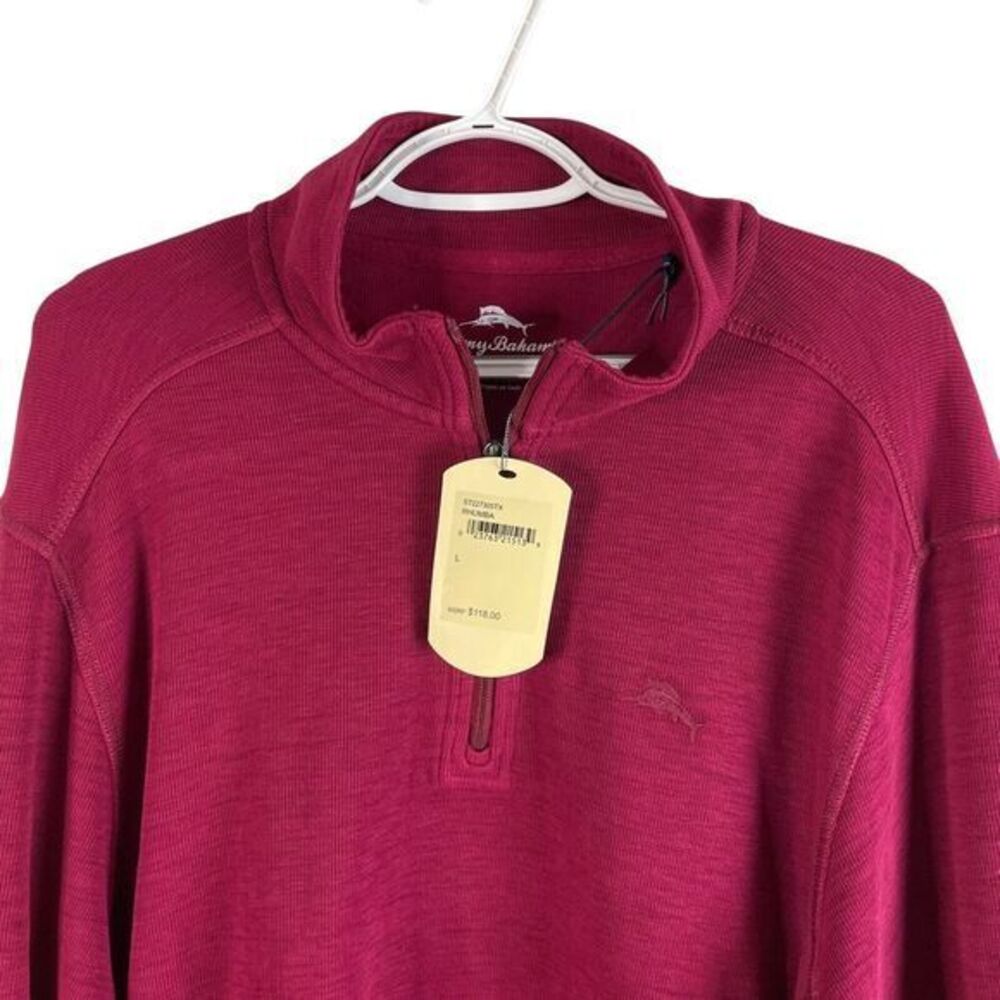NEW Tommy Bahama Mens Tobago Bay Half Zip Sweater Medium Rhumba Red Stretch $118